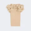 Jupe midi en jersey de viscose à volants, couleur camel Jupe midi en jersey de viscose à volants, couleur camel