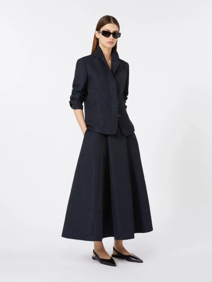 Veste jacquard à fleurs à simple boutonnage, bleu nuit