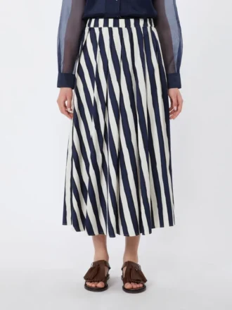 Jupe plissée en popeline imprimée, bleu marine