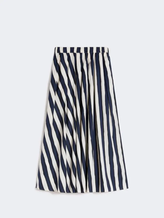Jupe plissée en popeline imprimée, bleu marine Jupe plissée en popeline imprimée, bleu marine