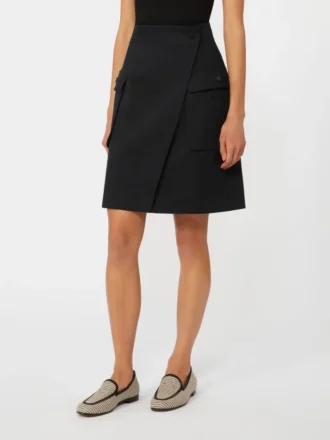 Jupe portefeuille en coton stretch, noire