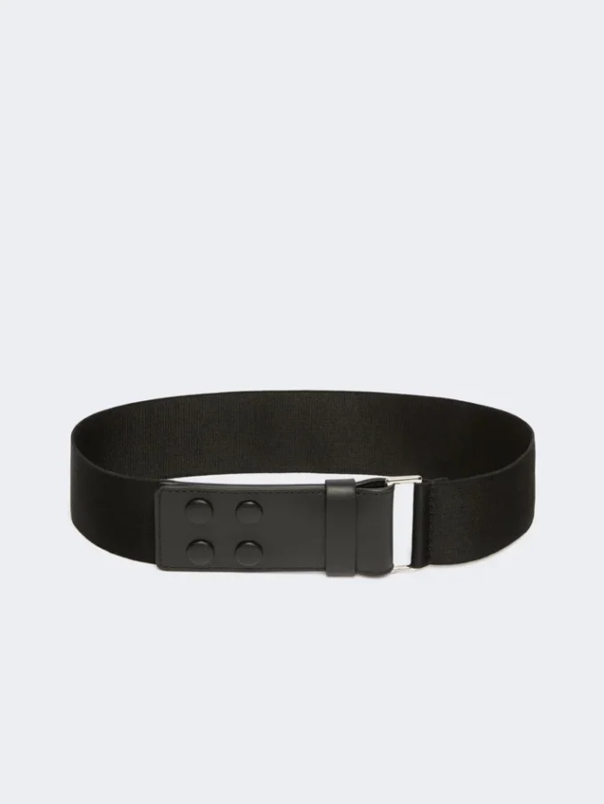 Large ceinture élastique en sangle et cuir, noire Large ceinture élastique en sangle et cuir, noire