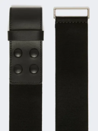 Large ceinture élastique en sangle et cuir, noire Large ceinture élastique en sangle et cuir, noire