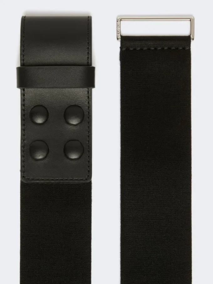 Large ceinture élastique en sangle et cuir, noire Large ceinture élastique en sangle et cuir, noire