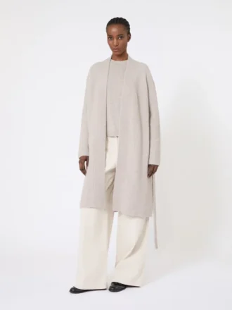 Long cardigan en alpaga et laine, couleur sable