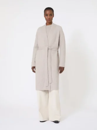 Long cardigan en alpaga et laine, couleur sable