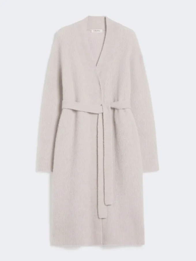 Long cardigan en alpaga et laine, couleur sable Long cardigan en alpaga et laine, couleur sable
