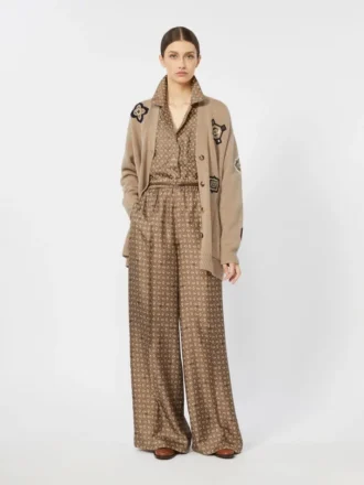 Long cardigan en laine et cachemire, couleur sable