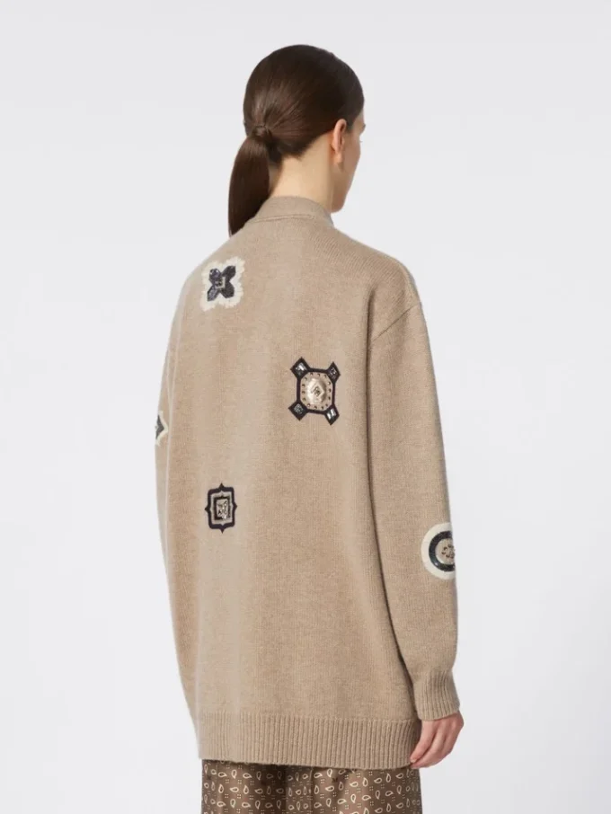 Long cardigan en laine et cachemire, couleur sable Long cardigan en laine et cachemire, couleur sable