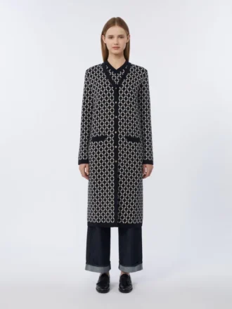 Long cardigan en laine jacquard, bleu outremer