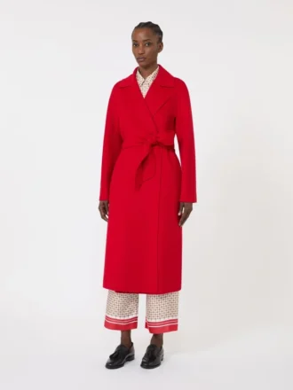 Long manteau en laine, cachemire et soie, rouge