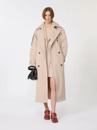 Long trench-coat en sergé déperlant, beige