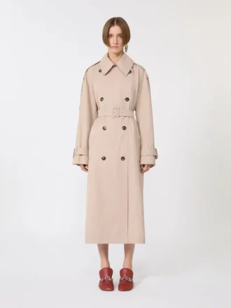 Long trench-coat en sergé déperlant, beige