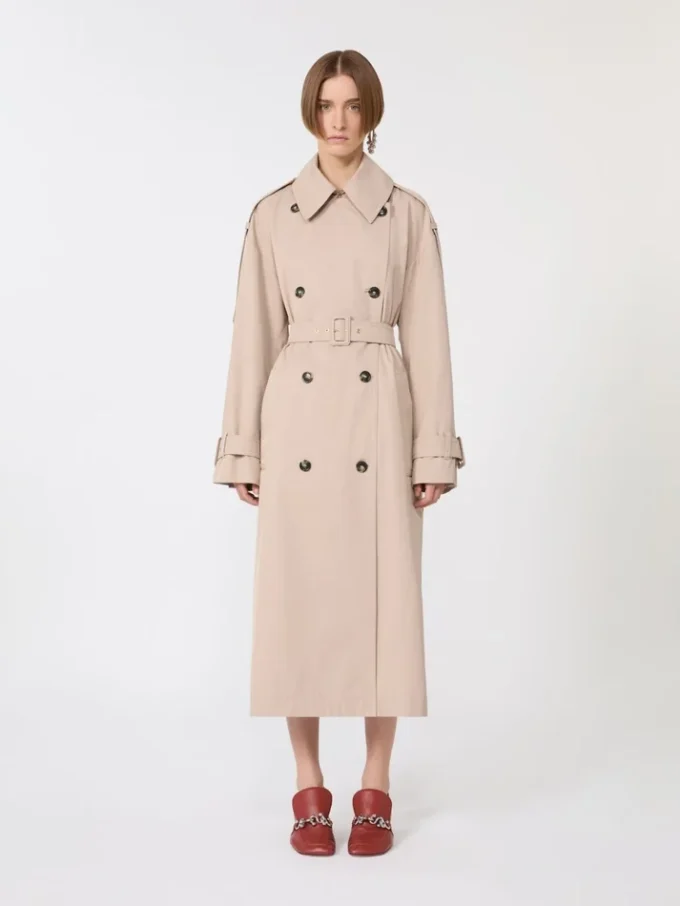 Long trench-coat en sergé déperlant, beige Long trench-coat en sergé déperlant, beige