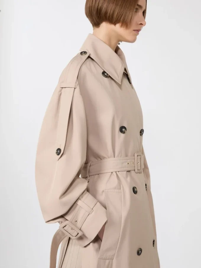 Long trench-coat en sergé déperlant, beige Long trench-coat en sergé déperlant, beige