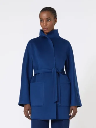 Manteau cache-cœur camel, bleu de Chine