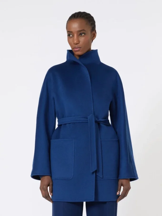 Manteau cache-cœur camel, bleu de Chine Manteau cache-cœur camel, bleu de Chine
