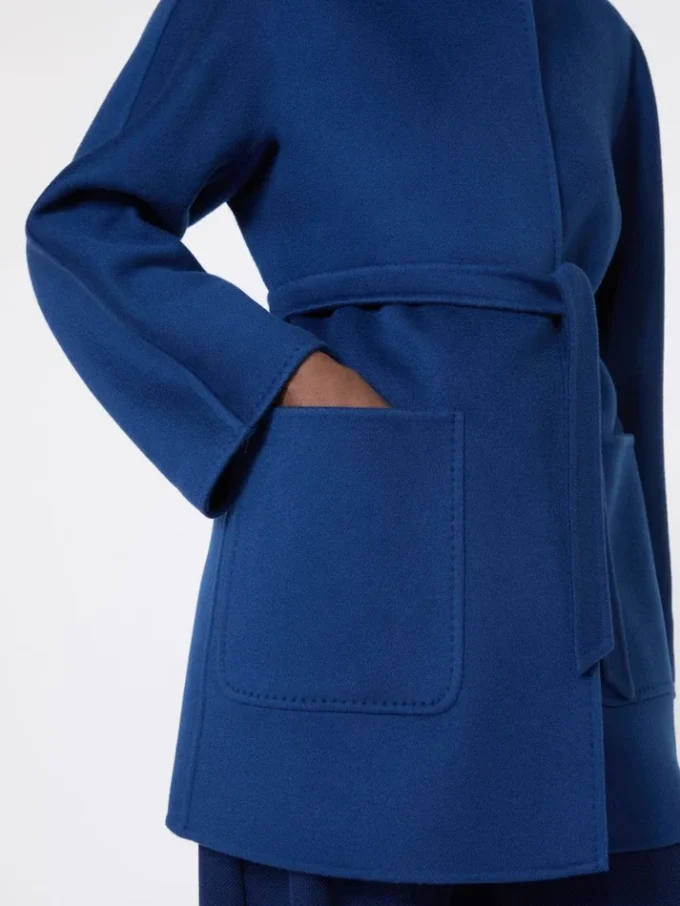 Manteau cache-cœur camel, bleu de Chine Manteau cache-cœur camel, bleu de Chine
