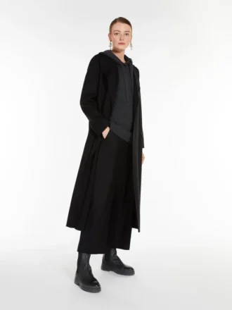 Manteau cache-cœur en laine drapée, noir