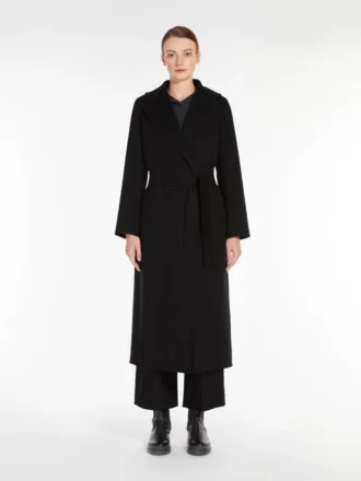 Manteau cache-cœur en laine drapée, noir