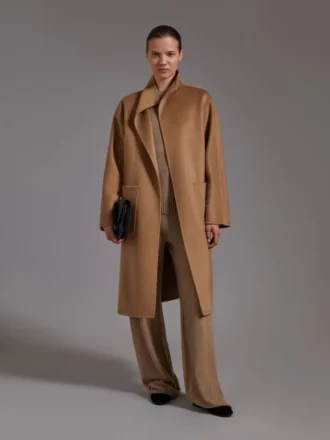 Manteau-cardigan midi en cachemire, couleur camel