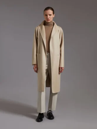 Manteau-cardigan midi en cachemire, couleur sable