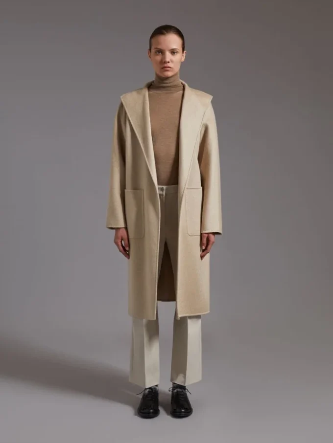 Manteau-cardigan midi en cachemire, couleur sable Manteau-cardigan midi en cachemire, couleur sable