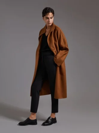 Manteau-cardigan midi en cachemire, couleur tabac
