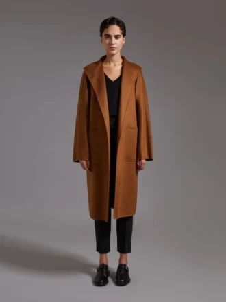 Manteau-cardigan midi en cachemire, couleur tabac