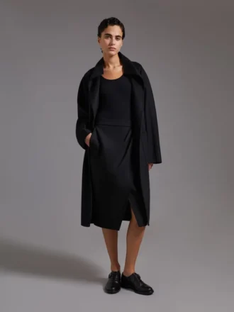 Manteau-cardigan midi en cachemire, noir