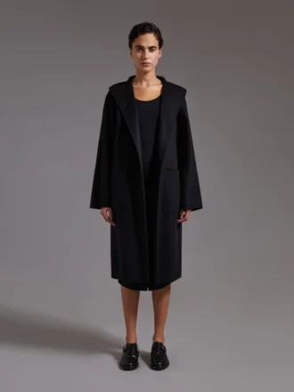Manteau-cardigan midi en cachemire, noir