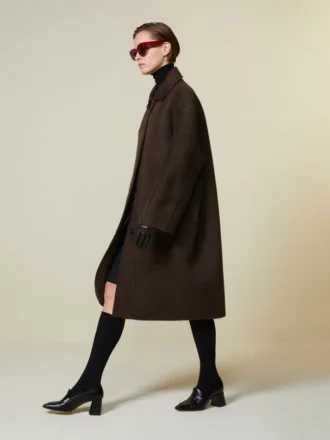 Manteau cocon en laine et mohair, marron