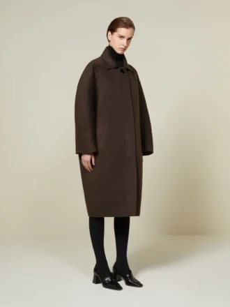 Manteau cocon en laine et mohair, marron