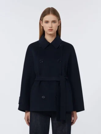 Manteau court croisé en Pure Wool, bleu nuit Manteau court croisé en Pure Wool, bleu nuit