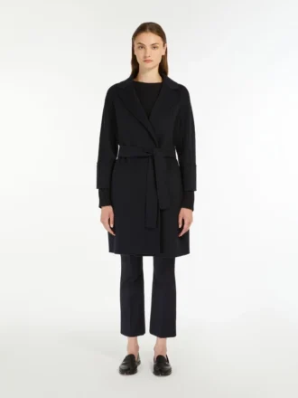 Manteau court en laine Double Face, bleu nuit