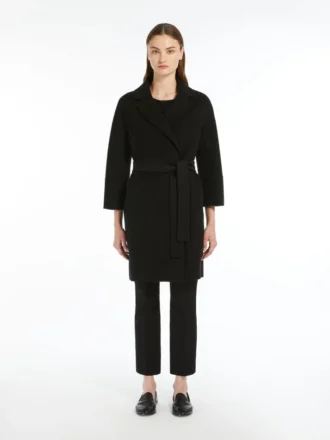 Manteau court en laine Double Face, noir