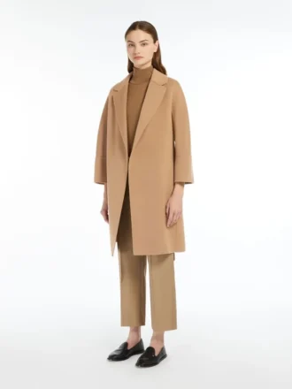 Manteau court en laine réversible, couleur camel