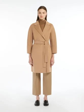 Manteau court en laine réversible, couleur camel