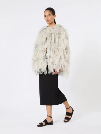 Manteau court à pétales en organza imprimé, gris perle
