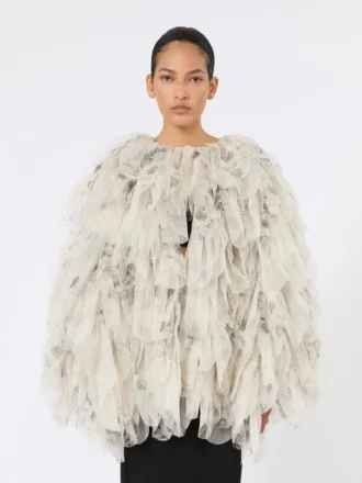Manteau court à pétales en organza imprimé, gris perle