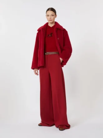 Manteau court style teddy en alpaga et laine, rouge