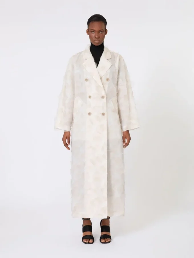 Manteau croisé en jacquard fil coupa, couleur sable Manteau croisé en jacquard fil coupa, couleur sable