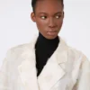 Manteau croisé en jacquard fil coupa, couleur sable Manteau croisé en jacquard fil coupa, couleur sable