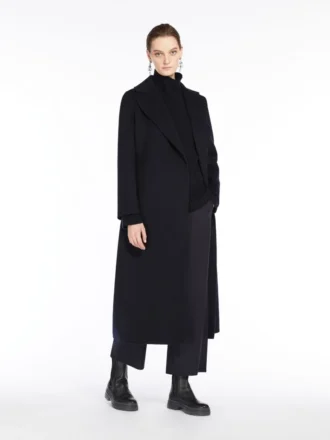 Manteau drapé en laine, bleu outremer