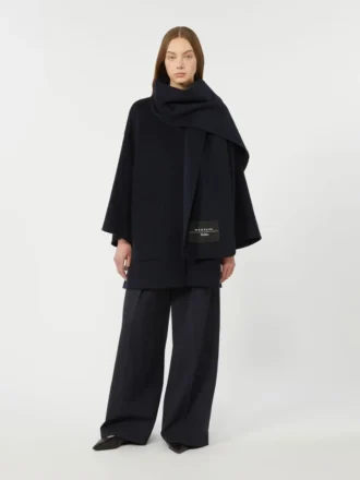 Manteau en laine mélangée avec écharpe, bleu marine