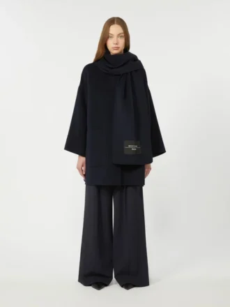 Manteau en laine mélangée avec écharpe, bleu marine