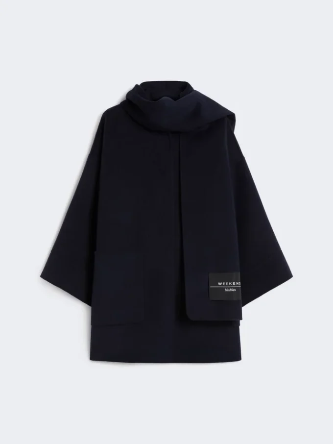Manteau en laine mélangée avec écharpe, bleu marine