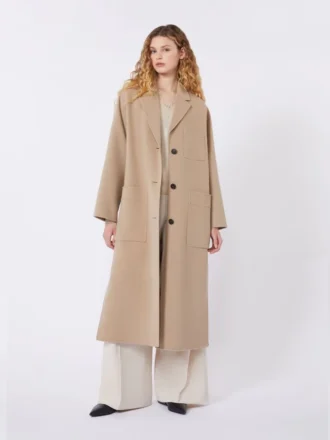 Manteau en laine mélangée double face, couleur camel