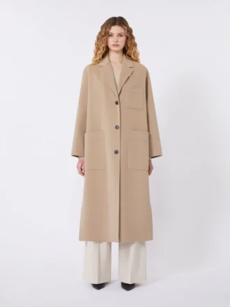 Manteau en laine mélangée double face, couleur camel