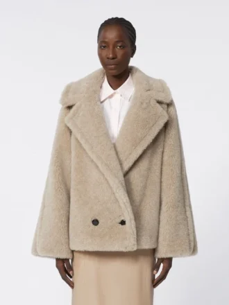 Manteau en tissu teddy d&rsquo;alpaga et de cachemire, couleur sable